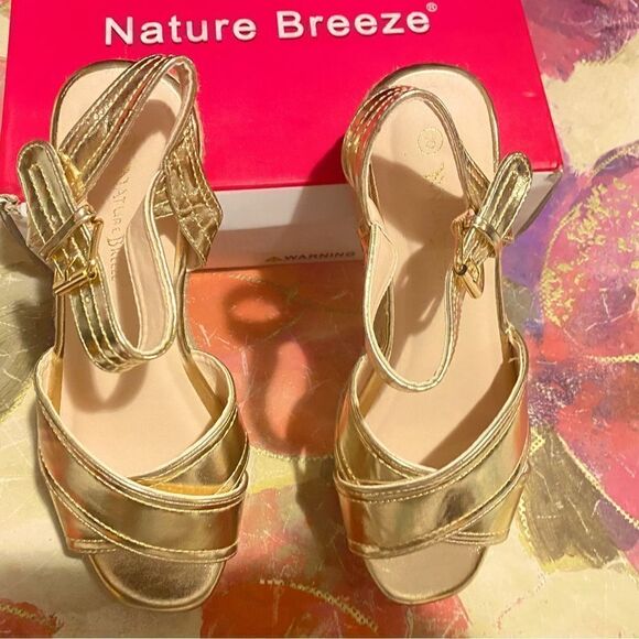 🛍️Nature Breeze Espadrilles Wedge Summer Fashion Sandals Gold Size:8 💥 - Picture 1 of 9